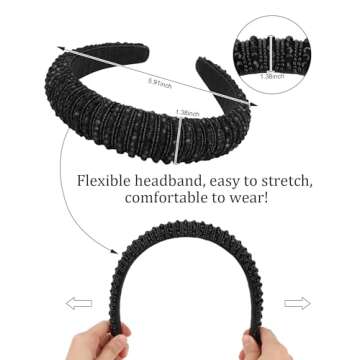 Wecoe 2pcs White Black Rhinestone Headbands Women Girls Crystal Beaded Headband Fashion Cute Bling Sparkly Diamond Padded Thick Puffy Headbands Holiday Hair Accessories For Women Girls Gifts