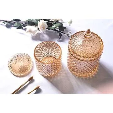 Rainie Love Home Basic Food Storage Organization Set-Crystal Diamond Faceted Jar with Crystal Lid,Suitable as A Candy Dish,Cookie Tin,Biscuit Barrel,Decorative Candy Jar (Amber, 16 oz)