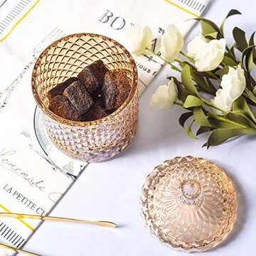 Rainie Love Home Basic Food Storage Organization Set-Crystal Diamond Faceted Jar with Crystal Lid,Suitable as A Candy Dish,Cookie Tin,Biscuit Barrel,Decorative Candy Jar (Amber, 16 oz)