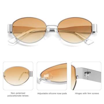 SOJOS Retro Oval Sunglasses for Women Trendy Sun Glasses Classic Shades SJ1217 Silver/Gradient Yellow Lens