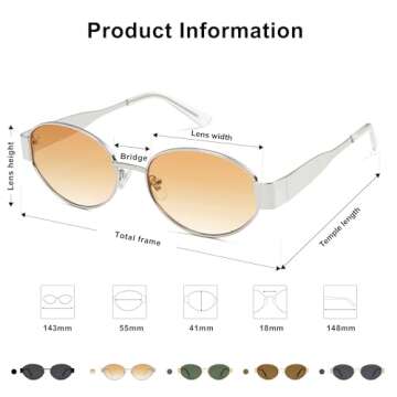 SOJOS Retro Oval Sunglasses for Women Trendy Sun Glasses Classic Shades SJ1217 Silver/Gradient Yellow Lens