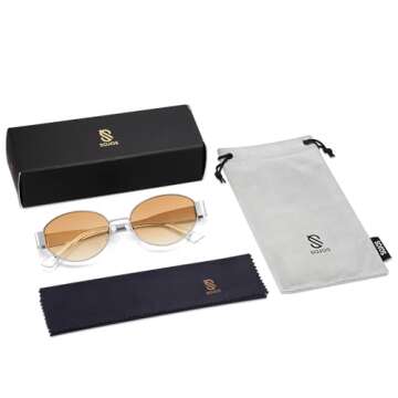 SOJOS Retro Oval Sunglasses for Women Trendy Sun Glasses Classic Shades SJ1217 Silver/Gradient Yellow Lens