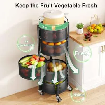 SAYZH 5 Tier Rotating Kitchen Storage Cart with Wheels