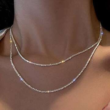 Feskive Layered Necklaces for Women Silver Plated Dainty Snake Twist Rope Delicate Layered Necklace ...