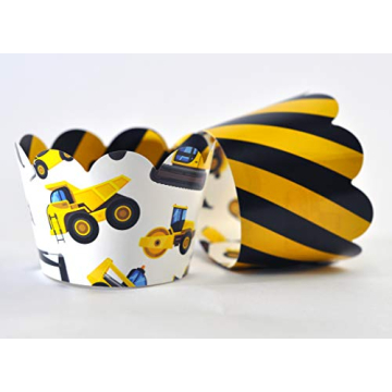 24 Reversible Construction Cupcake Wrappers - Fun Designs for Kids Parties