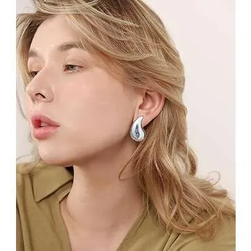 Trendy Oversize Gold Teardrop Earrings for Women