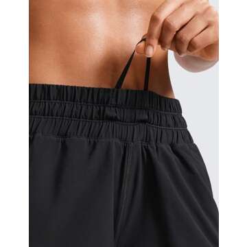 CRZ YOGA Womens Mid Waisted Running Shorts Liner - 5'' Quick Dry for Athletic Sport Workout Track with Zip Pocket Black Medium