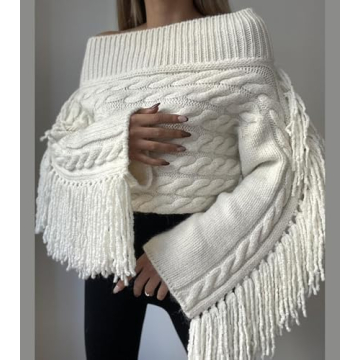 Stylish Off The Shoulder Fringe Sweater for Women