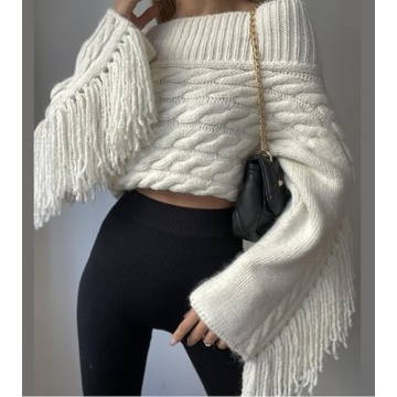 Stylish Off The Shoulder Fringe Sweater for Women