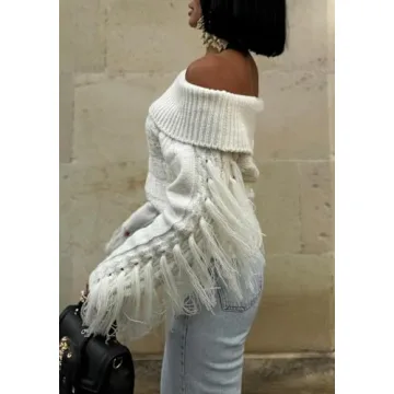Stylish Off The Shoulder Fringe Sweater for Women