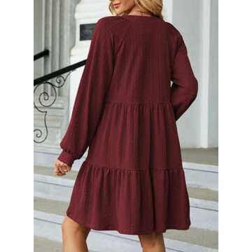 Dokotoo Womens Dresses 2025 Long Sleeve Ruched Notched V Neck Textured Casual Summer Dress Spring Lo...