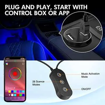 Nilight USB Interior Car Lights with App Control Light Strips