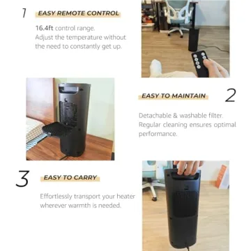 Space Heater, Portable Electric Heaters for Indoor Use with Adjustable Thermostat and Remote, 70° Oscillation, 1-12h Timer, 4 Modes, 1500W PTC Ceramic Small Mini Heater for Office Bedroom Large Room