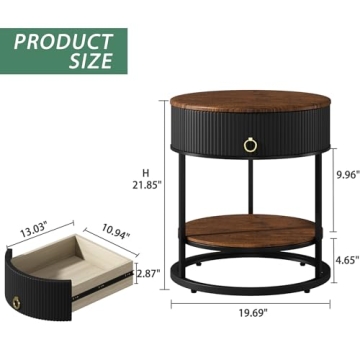 OIOG Modern Round End Table with Drawer for Every Room