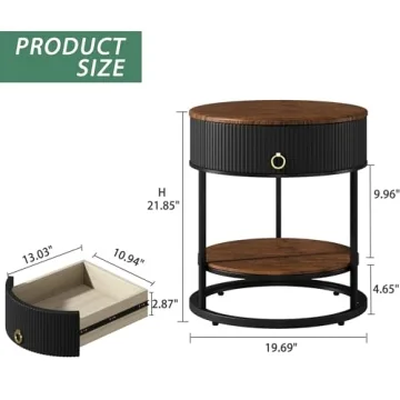 OIOG Modern Round End Table with Drawer for Every Room