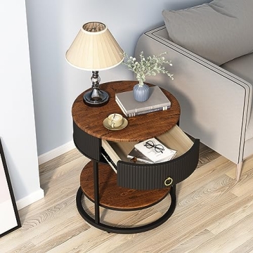 OIOG Modern Round End Table with Drawer for Every Room