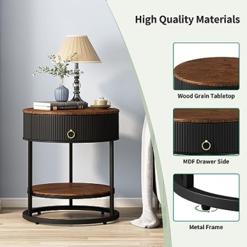 OIOG Modern Round End Table with Drawer for Every Room