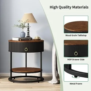 OIOG Modern Round End Table with Drawer for Every Room