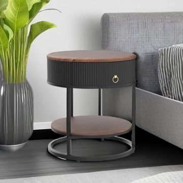 OIOG Modern Round End Table with Drawer for Every Room