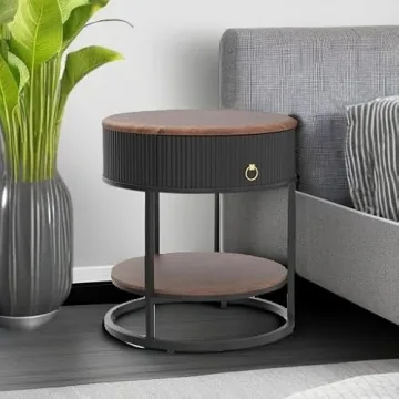 OIOG Modern Round End Table with Drawer for Every Room