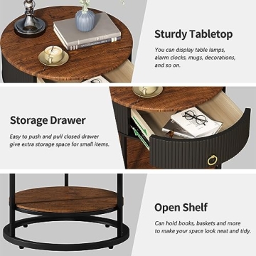 OIOG Modern Round End Table with Drawer for Every Room