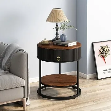 OIOG Modern Round End Table with Drawer for Every Room
