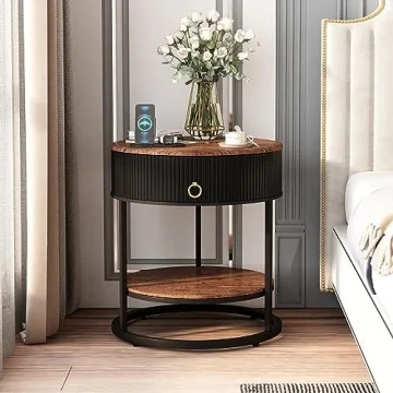 OIOG Modern Round End Table with Drawer for Every Room