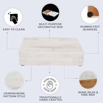 Handicrafts Home Handmade Classic Pattern Decorative Box - Storage Organizer, Decor Centrepiece, Memory Keepsakes, Home Decor - Boho Style Treasure Box, Multipurpose Gift - White Bone Inlay, 5x7x1.5