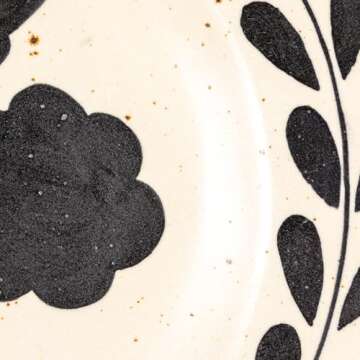 Creative Co-Op Hand Painted Stoneware Platter with Floral Design, Black and White