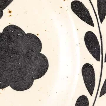 Creative Co-Op Hand Painted Stoneware Platter with Floral Design, Black and White