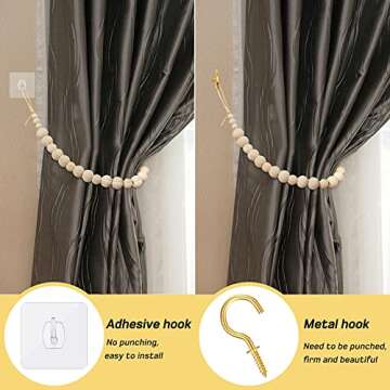 Elegant Wood Bead Curtain Tiebacks for Boho Decor