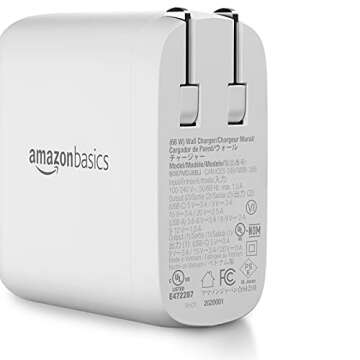 Amazon Basics 68W Two-Port GaN Wall Charger with 1 USB-C (60W) & 1 USB-A Ports (18W) with PD for Lap...