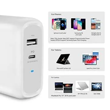 Amazon Basics 68W Two-Port GaN Wall Charger with 1 USB-C (60W) & 1 USB-A Ports (18W) with PD for Laptops, Tablets & Phones (iPhone 16/15/14/13/12/11/X, iPad, MacPro, Samsung, and more), Non-PPS, White