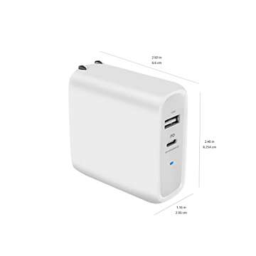 Amazon Basics 68W Two-Port GaN Wall Charger with 1 USB-C (60W) & 1 USB-A Ports (18W) with PD for Laptops, Tablets & Phones (iPhone 16/15/14/13/12/11/X, iPad, MacPro, Samsung, and more), Non-PPS, White