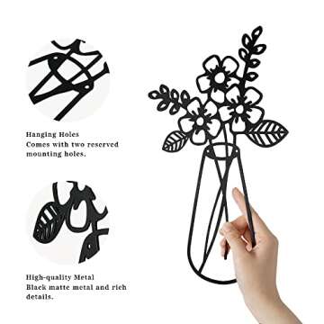 Putuo Decor Metal Flowers Wall Decor 3 Pieces, Minimalist Black Metal Wall Art, Tulip Wire Iron Wall...