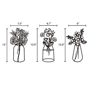 Putuo Decor Metal Flowers Wall Decor 3 Pieces, Minimalist Black Metal Wall Art, Tulip Wire Iron Wall Decor for Living Room Bathroom Kitchen