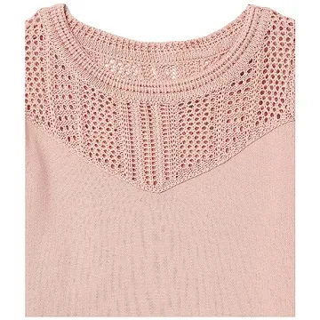 Cable Stitch Women's Pointelle Inset Sweater – Long Sleeve Crewneck Lace Crochet Knit Pullover Top (Dusty Pink, Small)