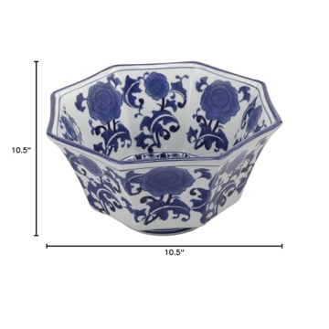 A&B Home 10.5-Inch Ren Blue and White Centerpiece Bowl