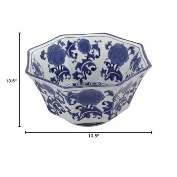 A&B Home 10.5-Inch Ren Blue and White Centerpiece Bowl