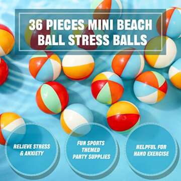 Hungdao 36 Pcs Beach Stress Balls 2.5 Inch Mini Relief Stress Ball Rainbow Beach Swimming Pool Game Toy Foam Sports Toys with Storage Bag for Summer Birthday Party Favor
