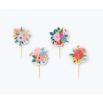 RIFLE PAPER CO. Cupcake Kit | 24 Assorted Liners in 2 Designs, 24 Assorted Double Sided Toppers in 6 Designs, Standard Cupcake Size, Full Color and Foil Stamped, Garden Party