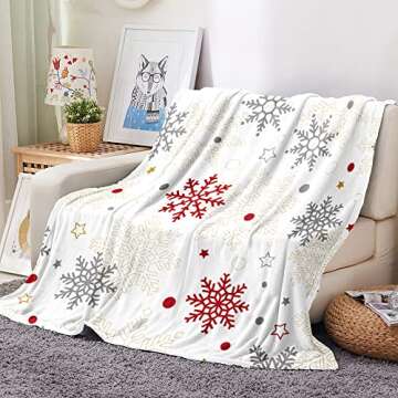 Galoker Christmas Throw Blanket Snowflake Couch Blanket Super Soft Flannel Throw Blanket Winter Plush Fuzzy Warm Bed Blanket Christmas Holiday Decor for Couch Bed 50"X60"