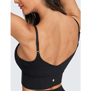CRZ YOGA Adjustable Longline Sports Bra for Women - V Back Wireless Workout Padded Yoga Camisole Cropped Tank Tops Black Medium