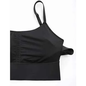 CRZ YOGA Adjustable Longline Sports Bra for Women - V Back Wireless Workout Padded Yoga Camisole Cropped Tank Tops Black Medium