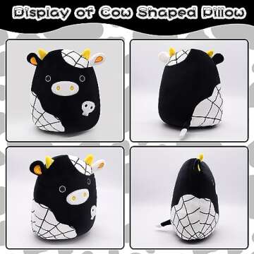 Cow Stuffed Animals Plush Pillow Toys, 8.5” Kawaii Plushie Cow Pillow Black Cow Plushie, 3D Cute C...