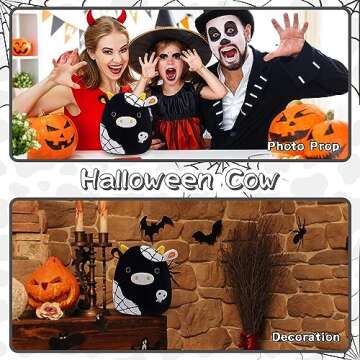 Cow Stuffed Animals Plush Pillow Toys, 8.5” Kawaii Plushie Cow Pillow Black Cow Plushie, 3D Cute Cow Plushie Soft Stuffed Cow Toy for Christmas, Halloween, Birthday, Kids Gifts, Home Car Decoration