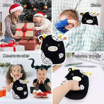 Cow Stuffed Animals Plush Pillow Toys, 8.5” Kawaii Plushie Cow Pillow Black Cow Plushie, 3D Cute Cow Plushie Soft Stuffed Cow Toy for Christmas, Halloween, Birthday, Kids Gifts, Home Car Decoration