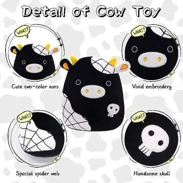 Cow Stuffed Animals Plush Pillow Toys, 8.5” Kawaii Plushie Cow Pillow Black Cow Plushie, 3D Cute Cow Plushie Soft Stuffed Cow Toy for Christmas, Halloween, Birthday, Kids Gifts, Home Car Decoration