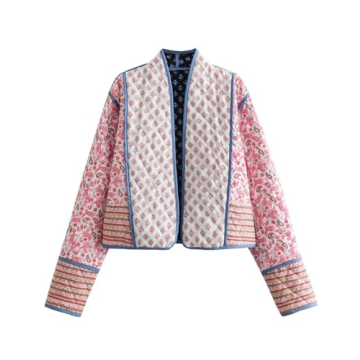 Vintage Floral Quilted Puffer Jacket for Women - Reversible Boho Chic Coat