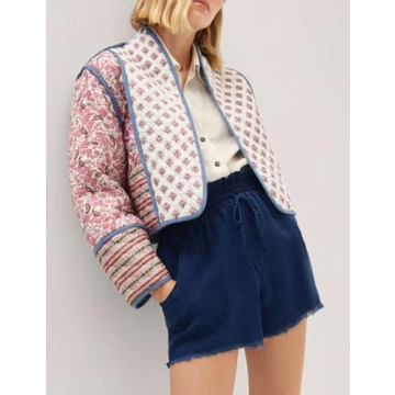 Women's Vintage Floral Quilted Puffer Jacket Reversible Boho